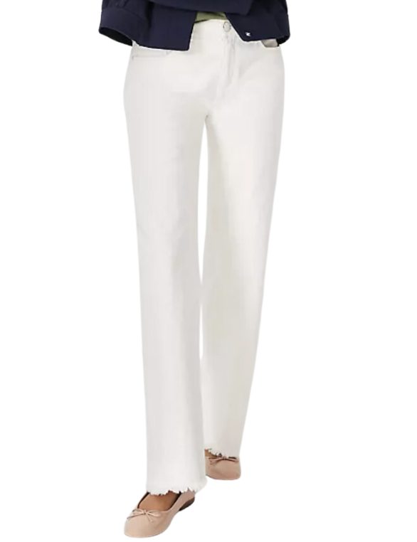 Frayed Mid-Rise Wide Leg Jeans in Ivory